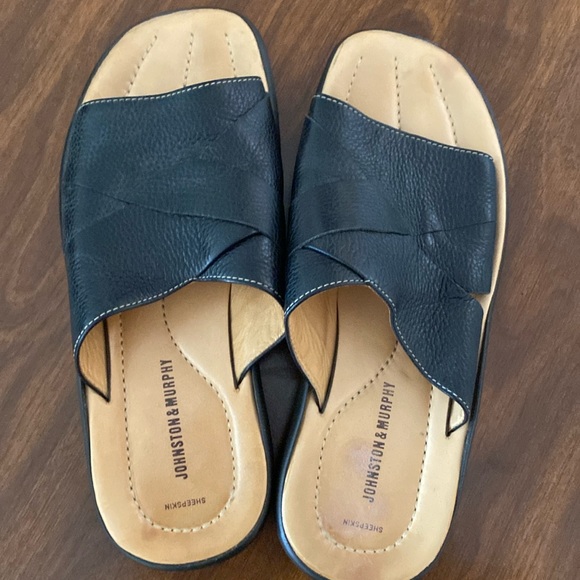 Johnston & Murphy Black Leather Slide Sandals Men’s Size 11 - Picture 1 of 3